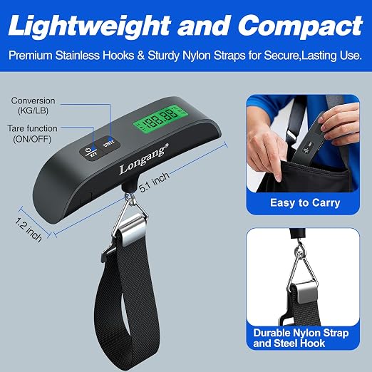 Digital Hanging Luggage Scale with Backlit for Travel, Portable Handheld Suitcase Weight Scale with Hook, 110 Pounds, Battery Included - Image 3