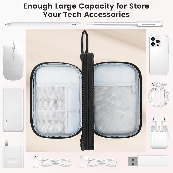 Skycase Tech Pouch - Lightweight Electronics Organizer Travel Case - Double Layers Cable Organizer - All-in-One Storage Bag for Charger, Cord, Phone, Flash Drive, Essentials - XL - Image 3