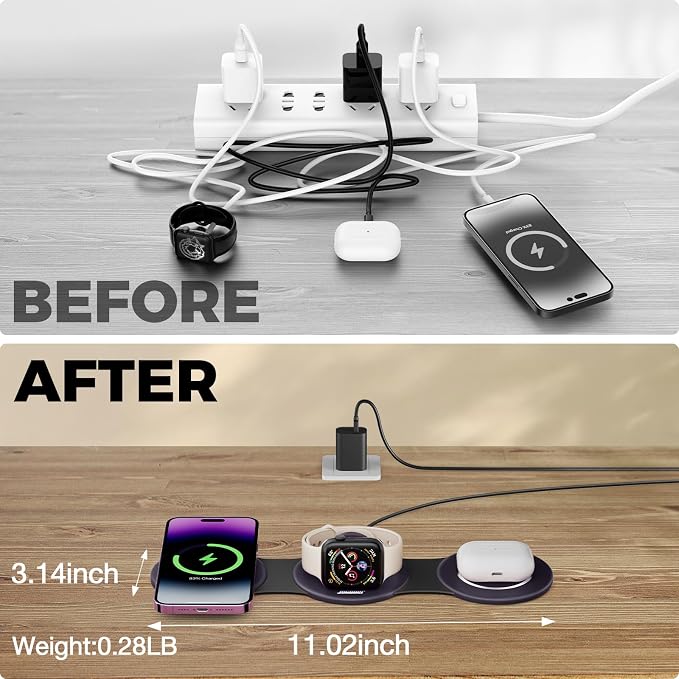 HICOBER 3-in-1 Wireless Charging Station for iPhone, Watch, AirPods, Purple | Charge 3 devices at once, foldable, case-friendly and ready for travel - Image 4