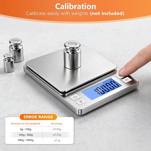 BOMATA 0.01g High Precision Jewelry Scale, 1000g Digital Gram Scale, Silver | Small & Portable Design with Hold, Tare & Counting Function, Precise for Gold, Bullion, Coins, Gemstones & Crafts - Image 6