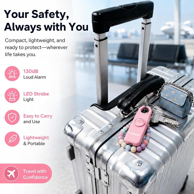 Rechargeable Personal Safety Alarm for Women | 130dB Loud Siren & Strobe Light & Low Battery Notice, Emergency Keychain Alarm for Self Defense (Baby Pink) - Image 7