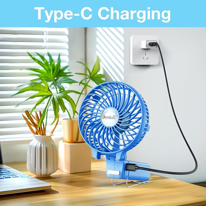 VersionTECH. Portable Handheld Fan, Powerful+Durable+180° Foldable, Mini Hand Fans with USB Rechargeable Battery Operated Cooling Accessories for Personal Use, Travel, Office Blue - Image 8