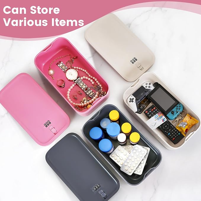 Small Lock Box, Lockable Storage Box with Combination Code for Medication Safe, Medicine Lock Box for Pills/First Aid Kits/Food/Snack Phone Jail, Locked Container for Home/Fridge/Office/School (Pink) - Image 9