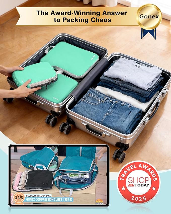 Gonex Compression Packing Cubes, 4-Piece Expandable Travel Organizers | Double-Zip Compression, Space-Saving Design, Ripstop Fabric, Carry-On & Backpack Friendly, Family & Business Travel - Image 2