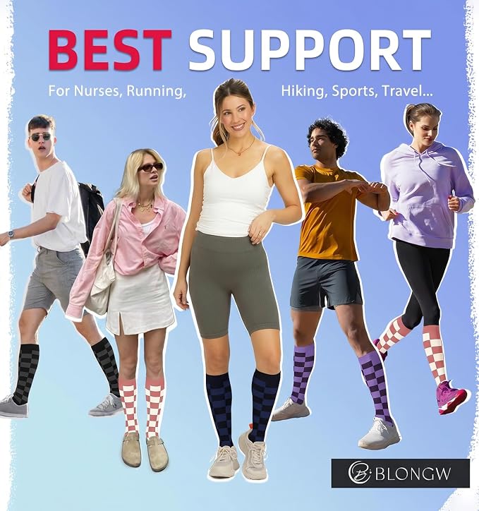 Compression Socks for Women & Men Circulation (4 Pairs) 15-20 mmHg is Best Support for Nurses Running Hiking Travel - Image 2