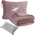 3 in 1 Travel Pillow and Blanket Set - 280 GSM Travel Blanket Airplane Compact with Bag, Inflatable Travel Pillow, Packable Airplane Blanket, Luggage Sleeve & Backpack Clip (Pink) by Nenolix
