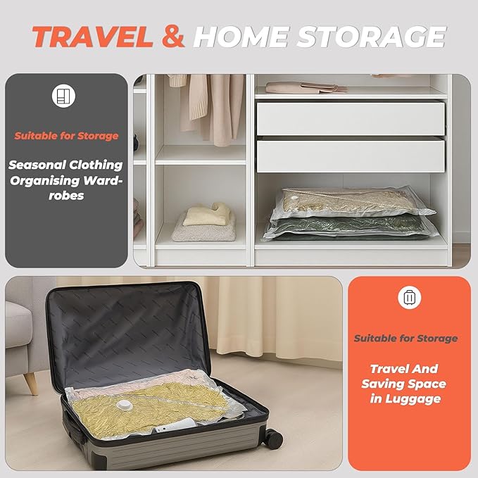 Vacbird Vacuum Seal Bags for Clothing with Rechargeable Cordless Pump, 12 Pack Compression Packing Bags, Space Saver Storage for Seasonal Clothes Bedding Blanket Pillows Comforters Luggage Travel - Image 7