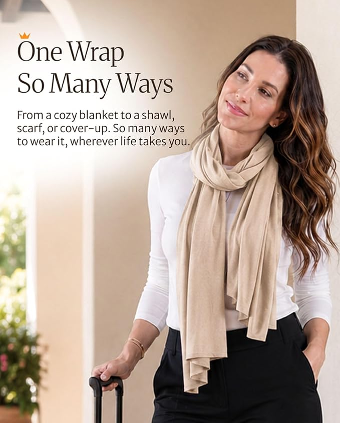 Pashmina Shawl Wraps for Women | USA Made Travel Scarf for Women | Lightweight & Soft Pashmina | Evening Dresses | Travel Scarf Airplane | UPF 50+ Sun Protection | 68x35in - Image 6
