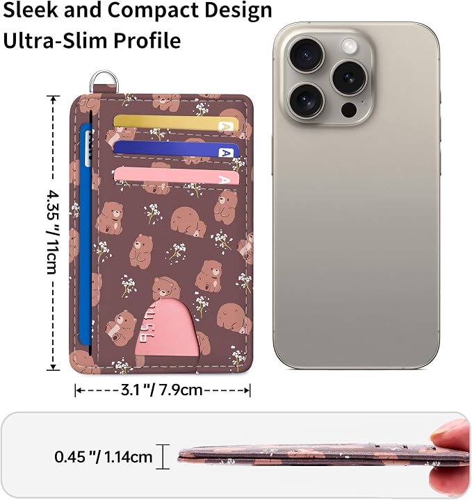Mayski Slim Wallet, Credit Card Holder for Women, Minimalist Front Pocket RFID Blocking Card Cases, Small Wallet Women Men(Cute Bear) - Image 6