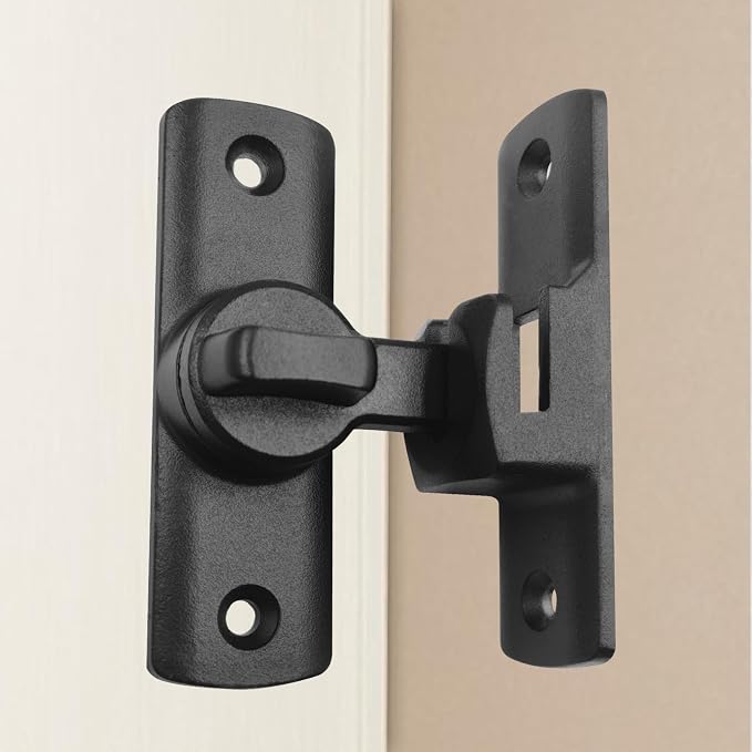 Barn Door Lock,Door Chain Lock,Storm Door Lock,90 or 180 Degree Flip Door Locks,Protect Privacy Sliding Gate Latch,Security Sliding Door Latch Lock for Cabinets,Bathroom,Garage(1Pack,Black) - Image 3