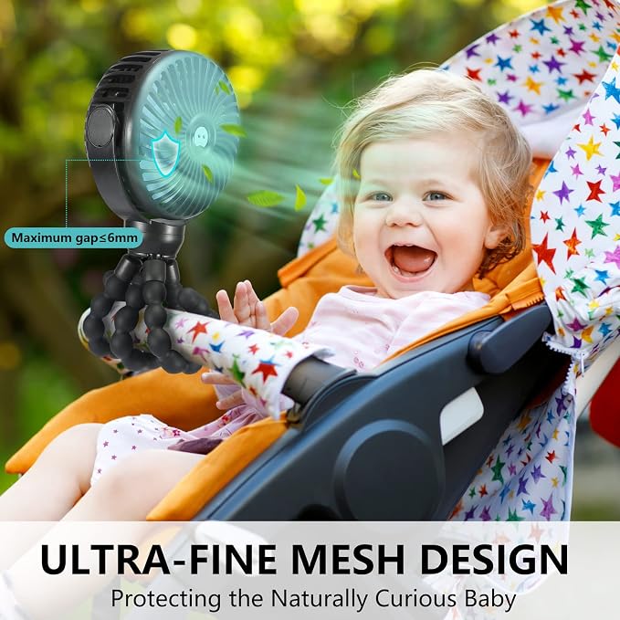 snawowo Mini Portable Baby stroller Fan,Mini Handheld Portable Fan Black | Battery Operated 360° Rotate Flexible Tripod Rechargeable Clip On for Car Seat Crib Bike Treadmill Travel Camping - Image 3