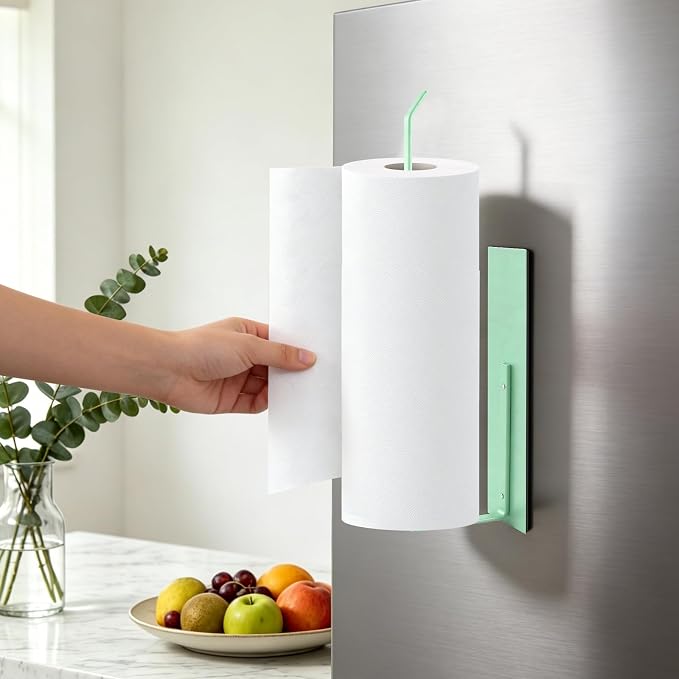 Paper Towel Holder, Magnetic Paper Towel Holder for Fridge, Toilet Paper Roll Holder Magnet Towel Rack Wall Mount Fridge Organizer for Paper Towels Rolls Bathroom Pantry RV Kitchen Storage Green - Image 2