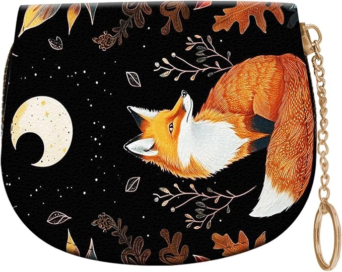 Women's Slim RFID Wallet – Compact Leather Card Holder Wallet for Women, 9 Card Slots RFID Blocking Credit Card Organizer, Small Travel Wallet - Cute Fox Moon with Plants by Unknown