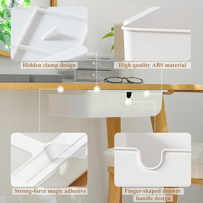 FRETONBA Under Desk Drawer for Stationery, Adhesive Slide Out, Large | No-Drill Mounting, Holds Up to 4.5 lbs, Smooth Slide-Out, Hidden Under Desk, Home & Office - Image 2
