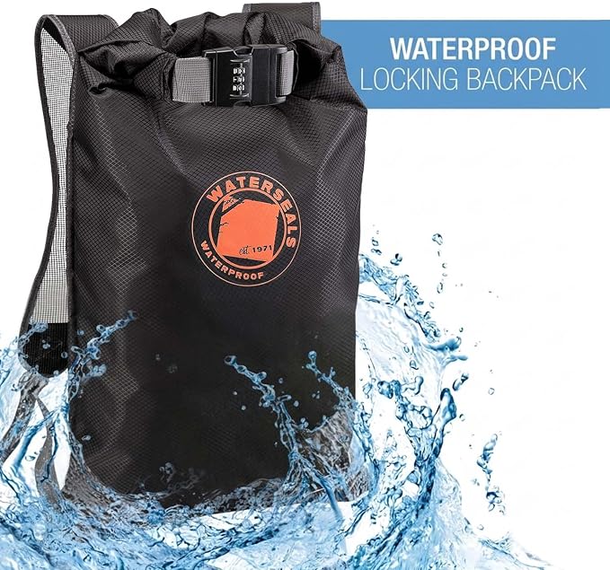WaterSeals Locking Backpack + Waterproof Bag for Women & Men with Ripstop Material & Anti-Theft Combination Lock to Protect Wallet, iPhone or Valuables at the Beach, Pool, Skiing, or Camping, Black - Image 3