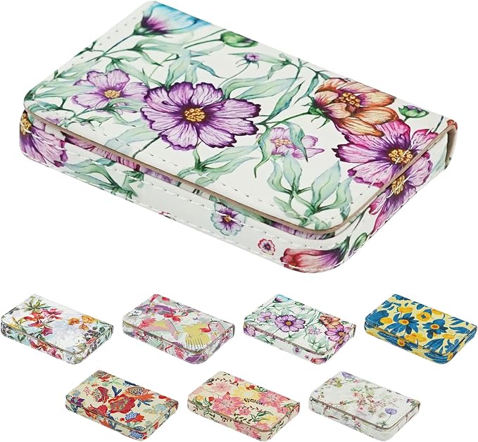 Business Card Holder，PU Leather Business Card Case Color Printing Pattern Card Holder Wallet，Pockets Magnetic Credit Card Holders for Men and Women - Colorful Daisy by AI-DEE