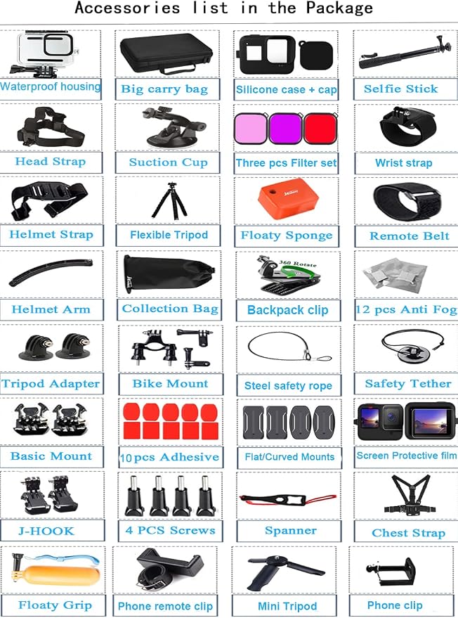 Accessories Kit for Gopro Hero 13 12 11 10 9 Black Waterproof Housing Silicone Case Glass Screen Protector Bundle for Go pro Gopro13 Gopro12 Gopro11 Gopro10 Hero13 Hero12 Hero11 Hero10 Camera 62E - Image 7