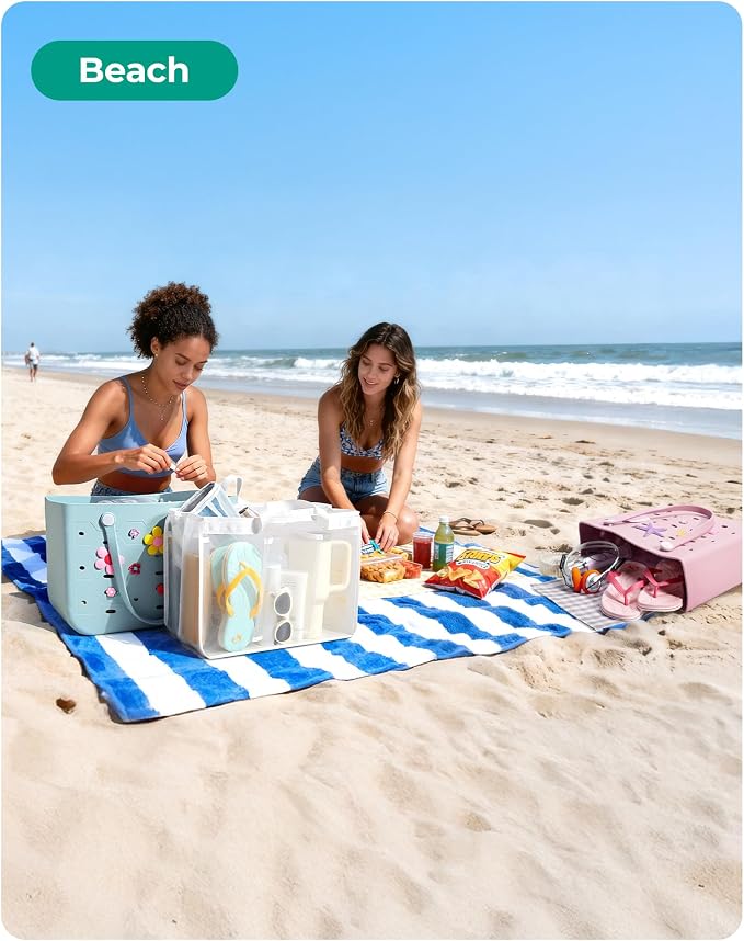 BAGSMART Beach Bag for Women, Water-resistant Rubber Tote Bag, Sandproof Vacation Essentials for Summer Swim Cruise Pool - Image 2