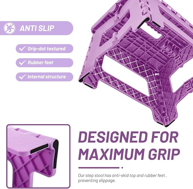 Delxo 9 Inch Kids Step Stool,300 Lbs Folding Step Stool for Toddler Purple | Foldable Step Stool,Non-Slip Foot Stools with Handle, Lightweight Collapsible Stool for Kitchen,Bathroom,Bedroom,Garden - Image 3