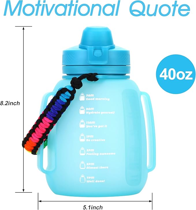 TakeToday Collapsible Water Bottles for Outdoor, 40oz, Blue | Time Marker, BPA-Free Silicone, Folds for Travel, Paracord Handle for Hiking, Gym, Camping, Leakproof - Image 8