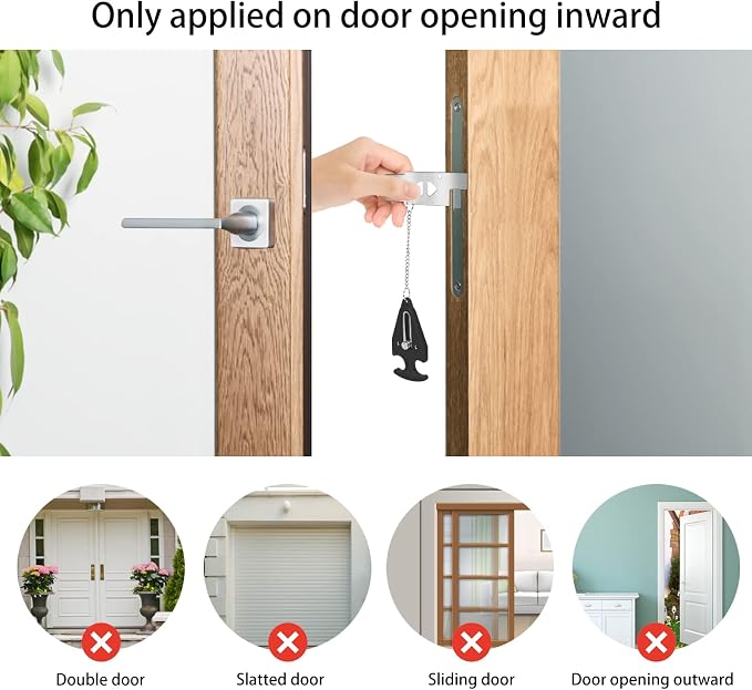 Portable Door Lock for Travel Lock Home Security Door Latch in Prevent Unauthorized Entry School Apartment Hotel(Black) - Image 4