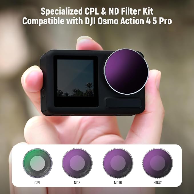 Neewer CPL & ND Filter Set Compatible with DJI Osmo Action 4/Action 5 Pro (4 Pack), Screw On CPL + ND8 + ND16 + ND32 Filter Kit Action Camera Accessories Multicoated HD Optical Glass, FL-A12 - Image 2