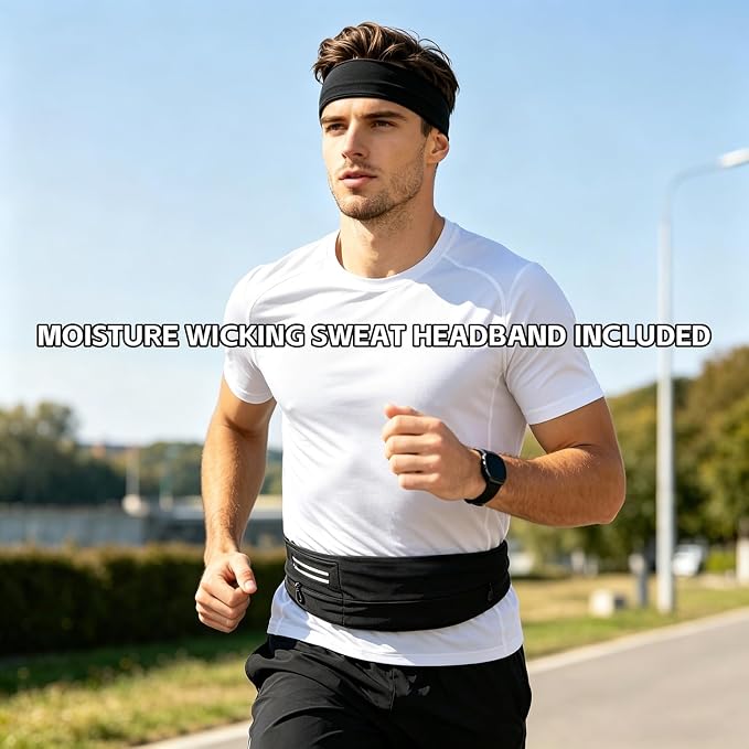 Running Pouch Belt Runner Waist Pack for Women and Men - Runners Hiking Climbing Fanny Pack - Adjustable Running Pouch (3 Pockets) Running Belt With Headbands - Image 4