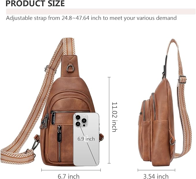 Anti-theft Sling Bags Women Small PU Leather Chest Fanny Pack | RFID Blocking,Safety Zipper,5 Card Slots,Adjustable Strap,Large Capacity,Multi Pockets,Faux Leather,Daypack,Bum Bags,Travel - Image 4