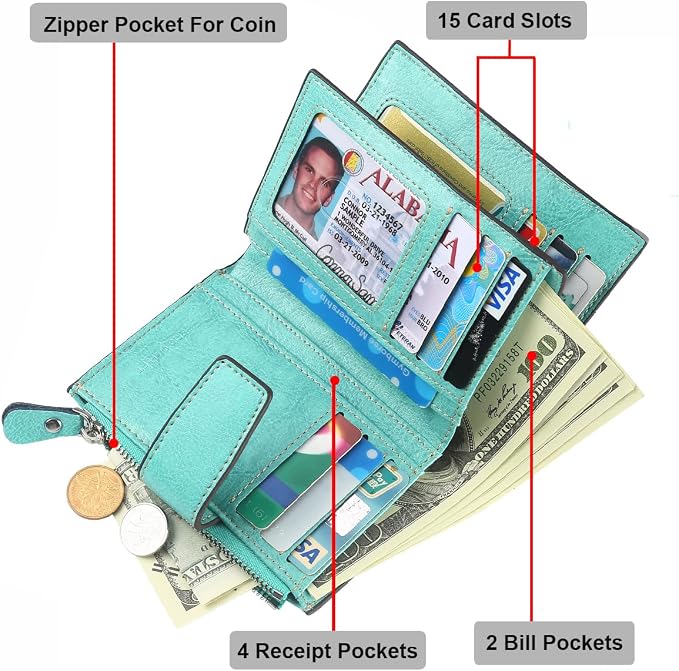 Small Compact Women Wallet RFID Blocking Genuine Leather Bifold Purse with ID Windows - Image 4