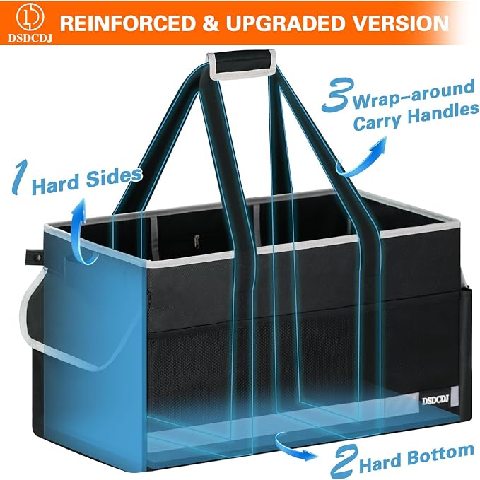 Upgrade Extra Large Utility Tote Bag with Reflective Strip, Standing Reusable Grocery Bags with Hard Bottom & 4 Sided Reinforced, Collapsible Utility Tote with Handles for Shopping, Beach, Car | Upgrade - Image 4