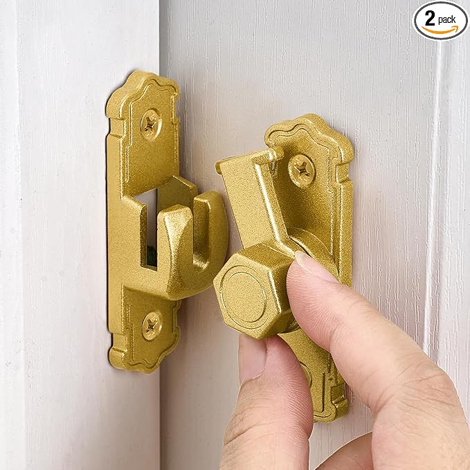 2 Packs Gold Aluminum Alloy 90/180 Degree Gate Lock,Barn Door Latches | Flip Gate Latches,Right Angle Door Lock Latch,Sliding Door Latches,for bedroom,garage,window,pet enclosures,drawer,cabinet by INIRET
