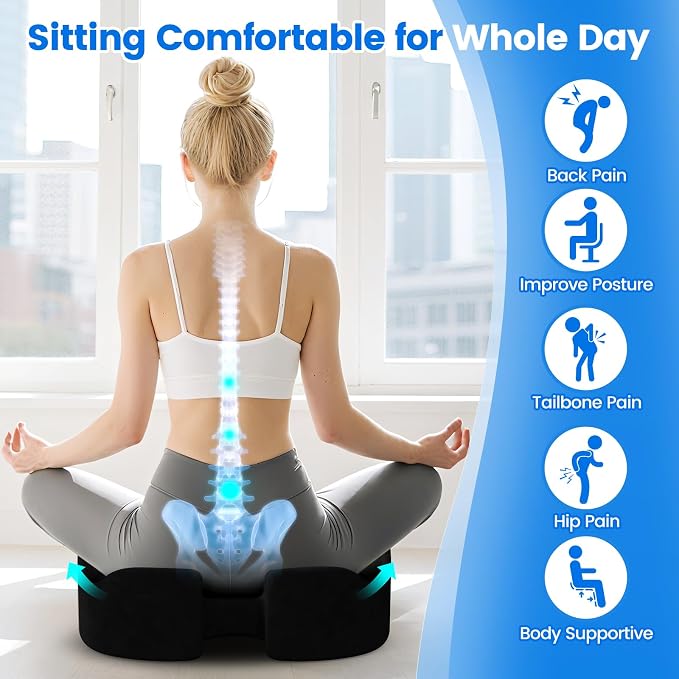 Seat Cushion, Non-Slip Memory Foam Chair Cushion for Taibone, Black/X-Large | Chair Pillow with Handles for Car Office Chair, Tailbone/Sciatica Easing& Post-Surgery Recovery Chair Cushion - Image 5