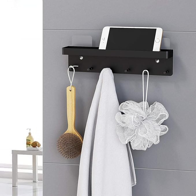 MKO Key Holder Wall Mount, Key Holder Wall Mount Adhesive with Mail Organizer Tray with 6 Key Hooks for Wall, Black | Metal Material, Key Rack with Shelf, Mail Organizer Tray for Entryway, Hallway, Living Room - Image 5