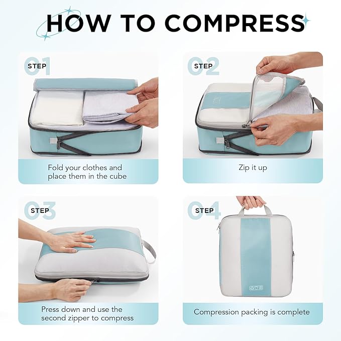 OlarHike 10 Set Compression Packing Cubes for Travel Essentials,Compressible Expandable Space Saver Bags for Organizing Clothes,Luggage Suitcase Garment Bags with Over 1000 pcs Mesh Holes(Blue Gray) - Image 3