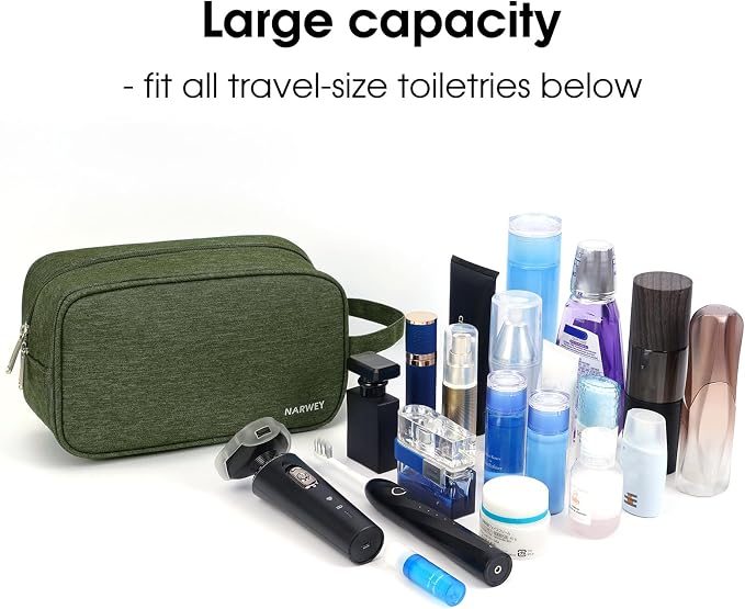 Narwey Travel Toiletry Bag for Women Traveling Dopp Kit Men Travel Bag for Toiletries Cosmetic Bag Makeup Bag Medicine Bag for Traveling (Army Green) - Image 3