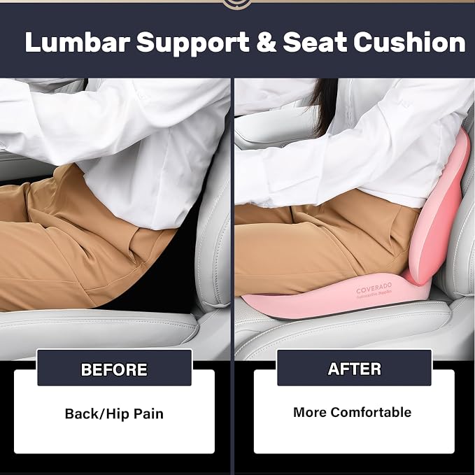 Coverado Car Seat Cushion and Lumbar Support Pillow, Memory Foam Ergonomic Back Support Driving Seat Cushion for Sciatica, Tailbone, Back Pain, Non-Slip Washable Cushion for Car, Driver, Office - Image 4