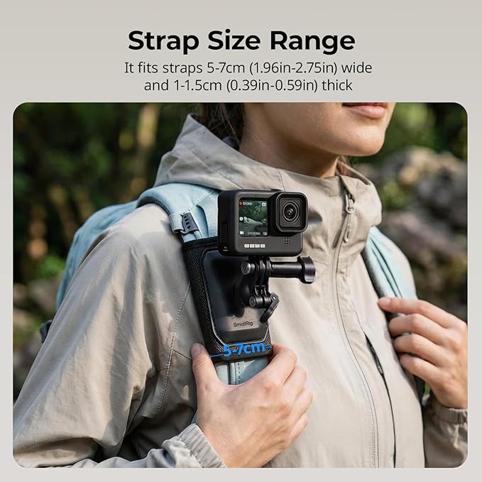 SMALLRIG Backpack Strap Mount, Hook and Loop Fastener Mount with Ball Head | Adapter Base for DJI Osmo Nano/Action 6/5 Pro/4, for Insta360 X5/4/3/Ace Pro 2/Go Ultra, for GoPro 13/12/11, for AKASO - 5721 - Image 4
