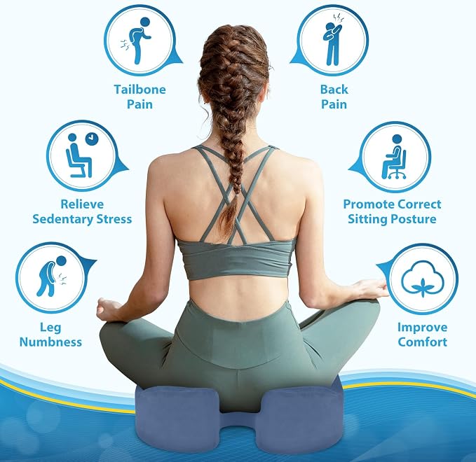 BlissTrends Thick Seat Cushion for Office Chair & Car Seat, XL, LightBlue | 5.2in Memory Foam with Removable Velvet Cover, Ergonomic Tailbone & Sciatica Support for Pressure Relief and Long Sitting - Image 5
