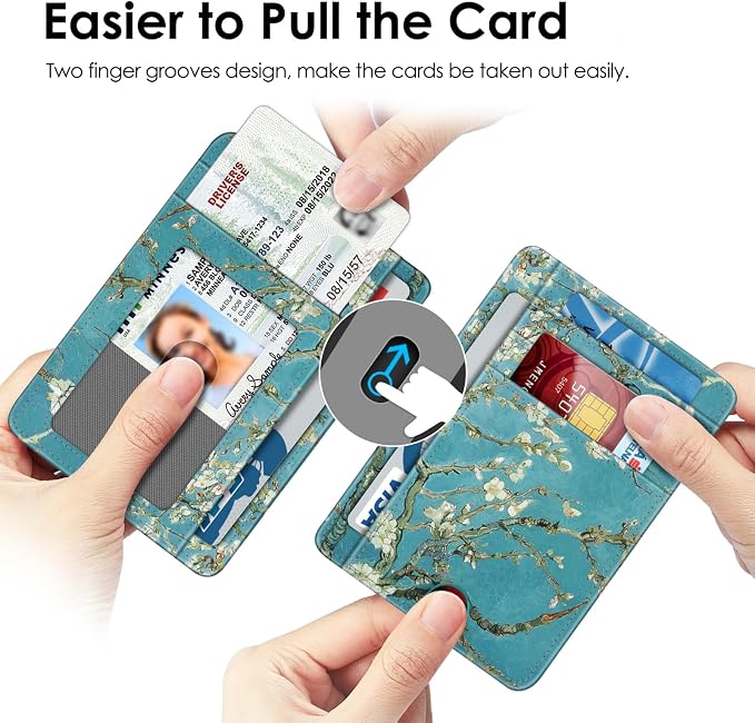 FINTIE Slim Front Pocket Wallet, RFID Blocking Credit Card Holder | Minimalist Card Cases with ID Window for Men Women, Blossom - Image 3