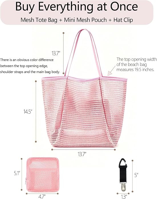 Beach Bag, Mesh Tote Bag for Women, Pool Bag for Travel, Shoulder Bag for Beach Picnic, Hobo Women Casual Foldable Handbag - Image 3