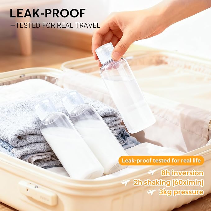 5 Pack 3.4 oz Travel Bottles for Toiletries, TSA Approved Leak Proof Refillable Travel Size Containers, Clear Plastic Shampoo Bottles for Lotion Conditioner - Image 3