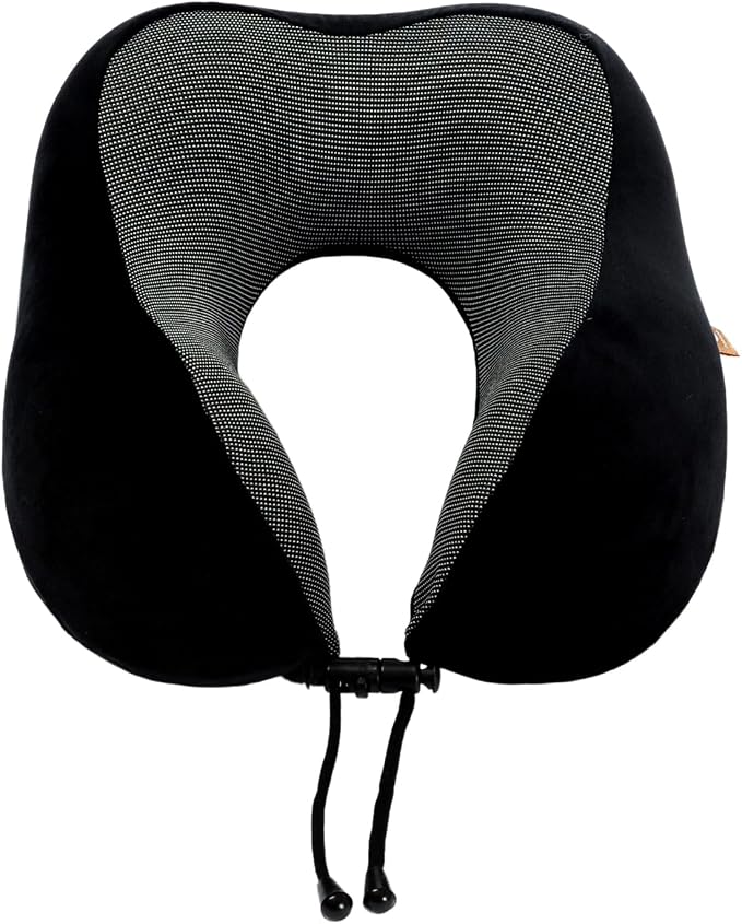 Memory Foam Travel Pillow, Neck Pillow with 360-Degree Head Support, Comfortable Ideal for Sleeping on Airplane, Car, Train, Bus and Home Use, Comes with Storage Bag (Black) - Image 2
