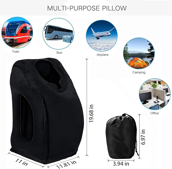 Inflatable Travel Pillows for Airplane, Blow Up Neck Pillow for Sleeping, Airplane Travel Essentials for Long Flight Support Head, Neck and Lumbar, Used for Car/Bus/Train/Office Rest, Adults Kids - Image 6