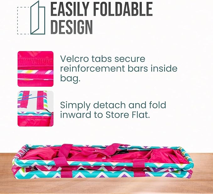 Extra Large Utility Tote Bag - Oversized Collapsible Reusable Wire Frame Rectangular Canvas Basket With Two Exterior Pockets For Beach, Pool, Laundry, Car Trunk, Storage - Chevron Multi - Image 6