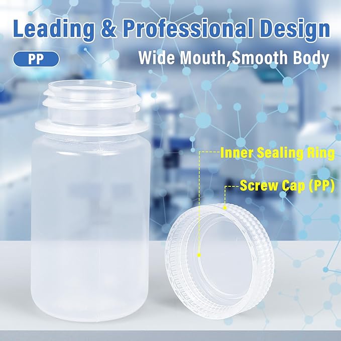 DEMORA 4 oz Small Plastic Bottles with Caps, Airtight Refillable Wide Mouth Travel Bottles for Toiletries, PP Food Grade Plastic Containers for Liquids Pill Sample Lab Reagent (Clear, 4 Pcs) - Image 2