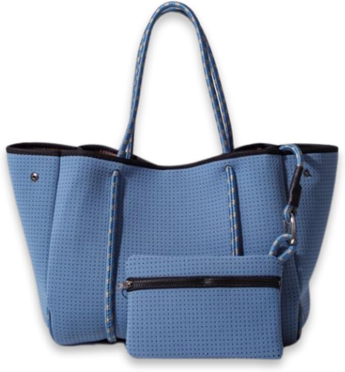 POPUPS Large Neoprene Tote Bag for Women - Everyday Designer Handbag for Travel Work and Beach with Pockets and Zipper Pouch by POPUPSBrand