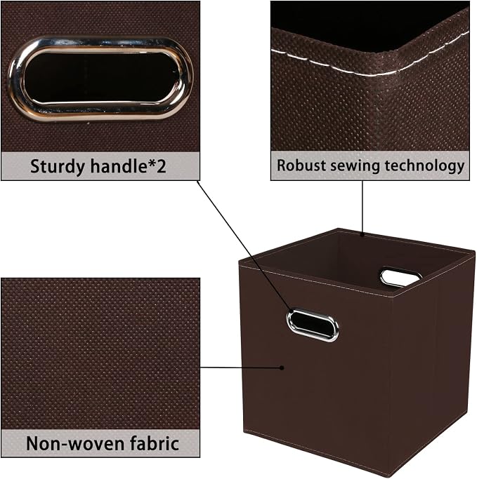 Fabric storage bins Cubes, Fabric Cube Organizer with Handle, Foldable Cube Bins for Cloth or Accessary Storage, 11x11x11, Set of 3, (Coffee) - Image 7