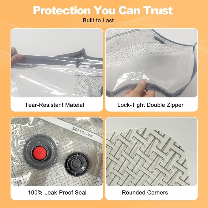 Vacuum Seal Bags for Clothing Travel, with Electric Pump 15-Pack | Save 80% luggage space. Tear-resistant PA+PE. Smart travel essentials replacing compression packing cubes. - Image 7