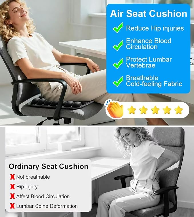 Sondur Travel Cushion, Inflatable Airplane Seat Cushion for Long Flights, 3D Air Cell Seat Cushions with Foot-operated Inflatable Accessories for Office Chair, Wheelchair, Cars, Home Living - Image 5