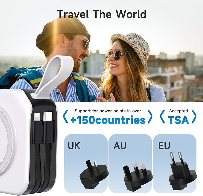 Powerpack Universal 5 in 1 Travel Power Bank - for Magsafe Battery Pack,10000mAh Power Bank with Built in Cable - Wireless Portable Charger for iPhone 15/15 Pro/ProMax, iPhone 14/13/12 Series - Image 3